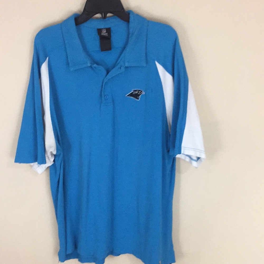 Reebok NFL Carolina Panthers Cotton Polo Shirt Turquoise and White Size 2XL